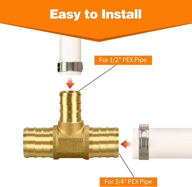 PXZBLG 12 Pack PEX 3/4" × 3/4" × 1/2" TEE Fittings, Brass Crimp for PEX Pipe in Plumbing Jobs - Image 4
